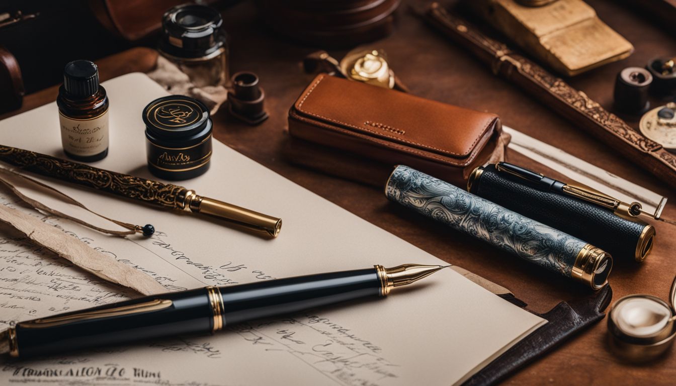 Airmail Wality 69LG Eyedropper surrounded by vintage fountain pen accessories in a well-lit still life setting.