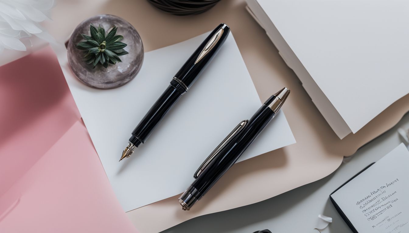 A modern desk with The INK Aluminium Fountain Pen and minimalist stationery.