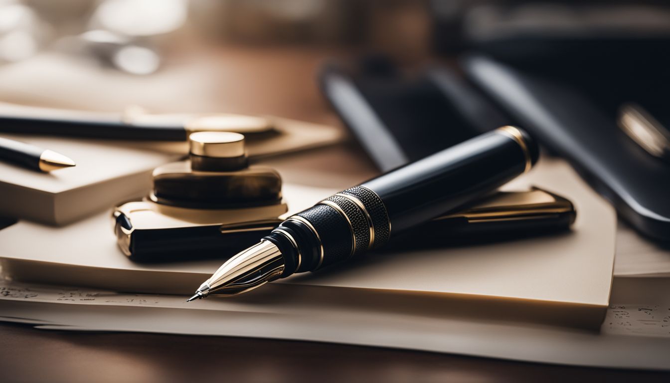 A fountain pen with a selection of nibs on a clean desk.