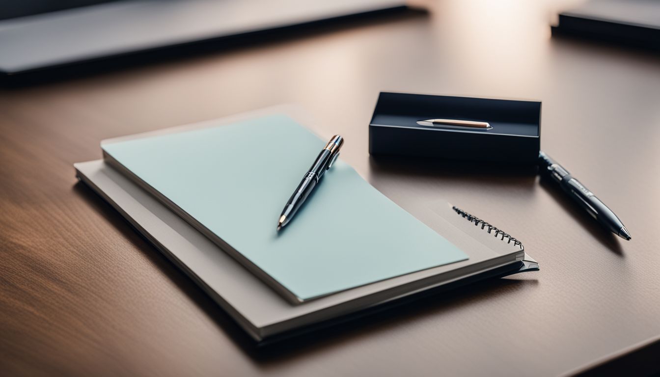 A sleek ballpoint pen on a modern, clean desk in an office setting.