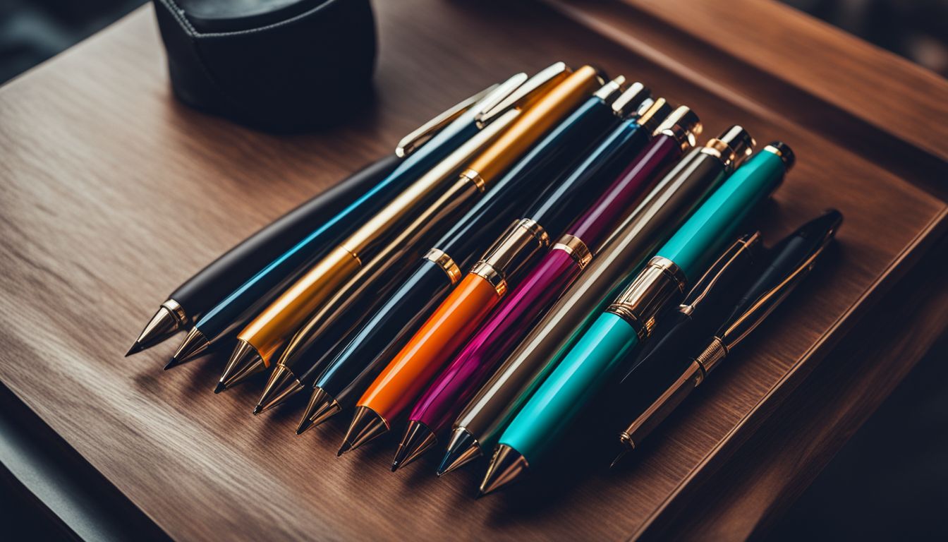 A collection of stylish pens on a modern desk.