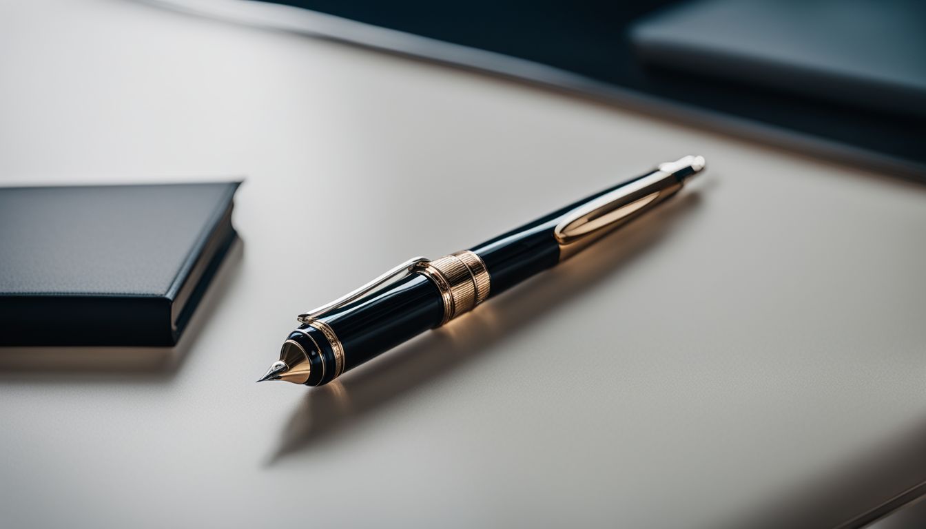 A Beena Lincoln Fountain Pen on a modern desk in a city.