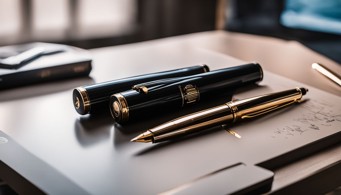 A Luxor Ink Glide Fountain Pen on a modern desk with stylish writing accessories.