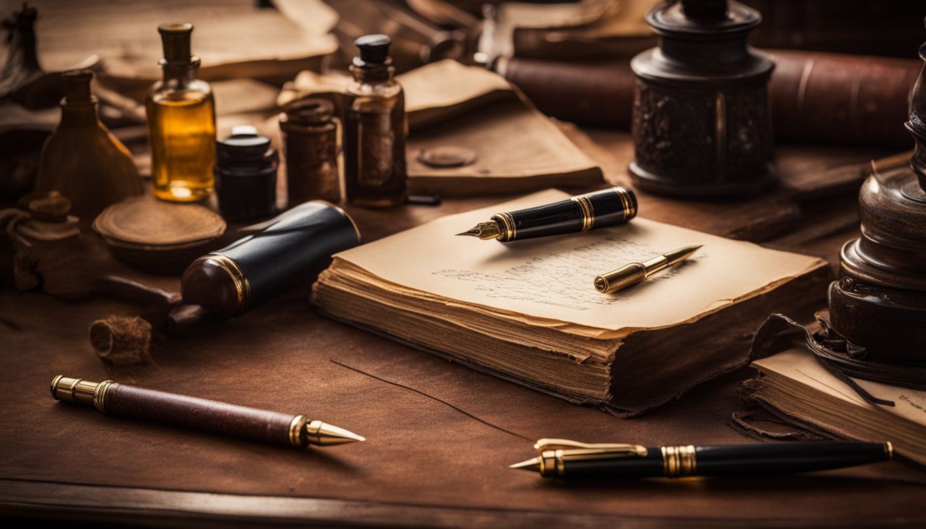 A vintage Osmiroid fountain pen on an antique writing desk.