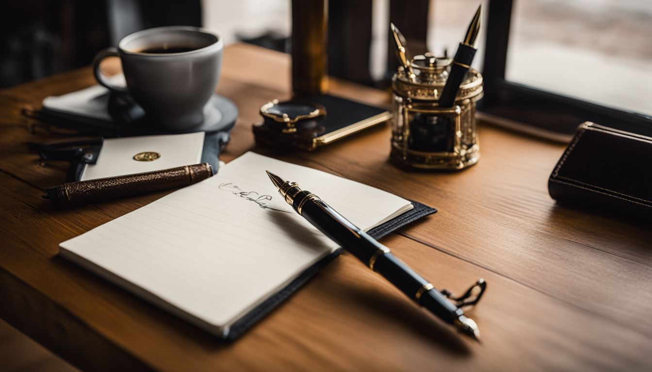 A Baoer 388 fountain pen on a stylish, well-organized desk.