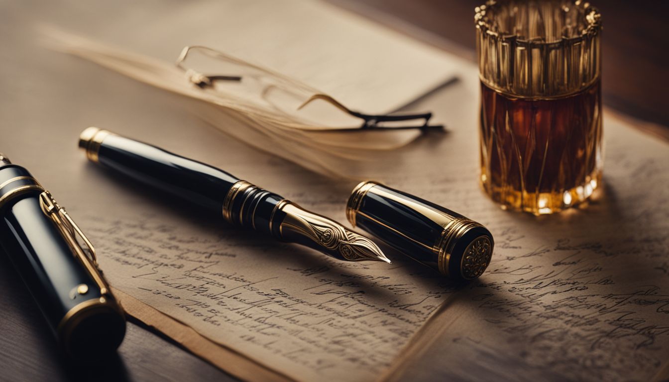 A close-up of an Osmiroid Fountain Pen surrounded by elegant writing accessories.