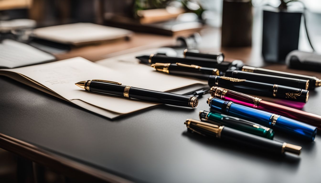 An assortment of M&G Fountain Pens on a stylish desk.