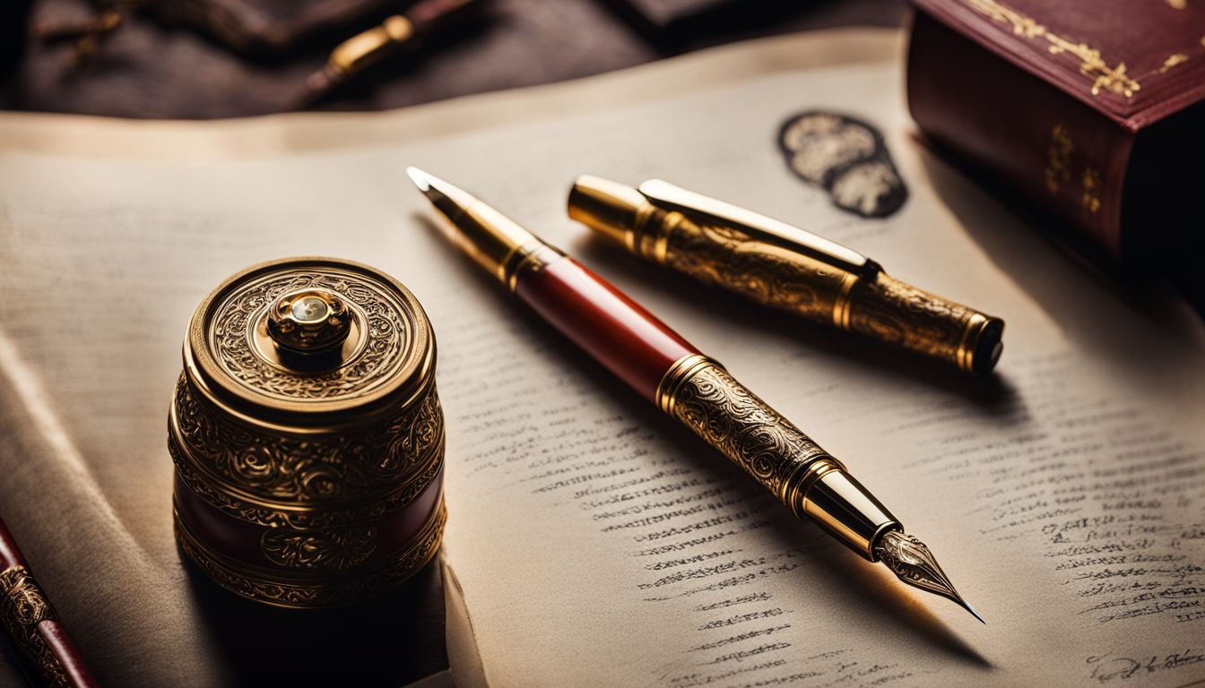 An elegant Danitrio fountain pen surrounded by cultural artifacts from around the world.