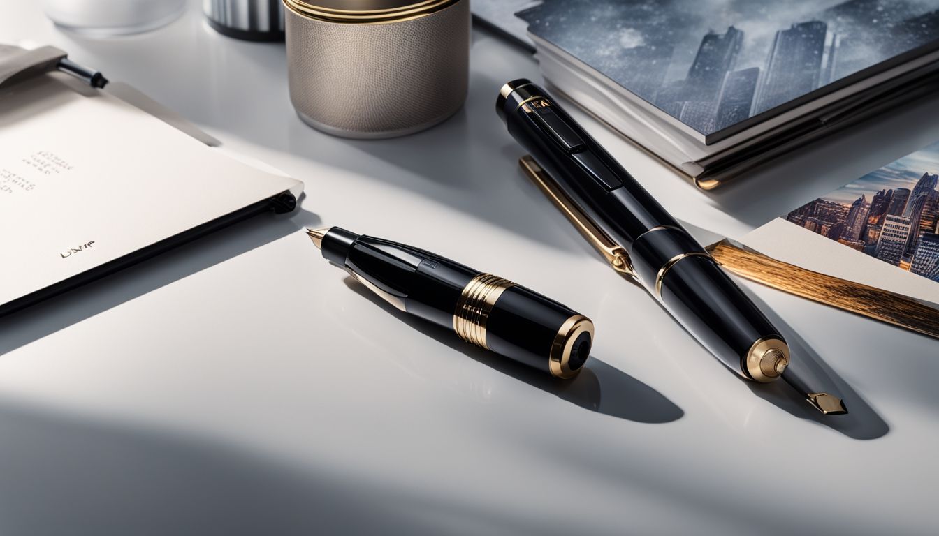 A Luxor Ink Glide Fountain Pen on a modern office desk.